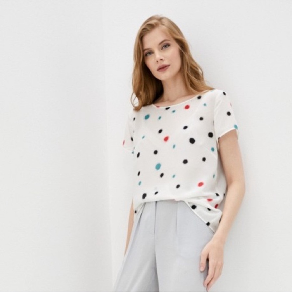 Emporio Armani Mulberry Silk Multi Colour Spotted Blouse Womens Size 42 - Picture 12 of 13